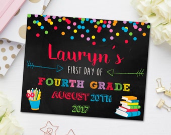 First Day of Fourth Grade Sign, First Day of School Chalkboard, Back to School Sign, Kindergarten, Fourth Grade, Second Grade