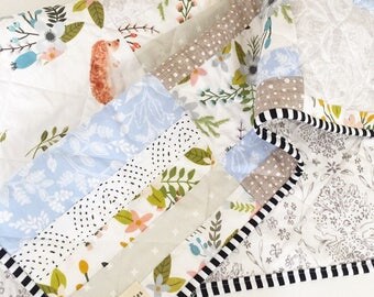 Bluebell Quilt- Modern Baby Quilt-Baby Quilt for Sale-Floral -Hedgehogs-Indie Quilt-Baby Girl Quilt-Boho Handmade Baby Quilt