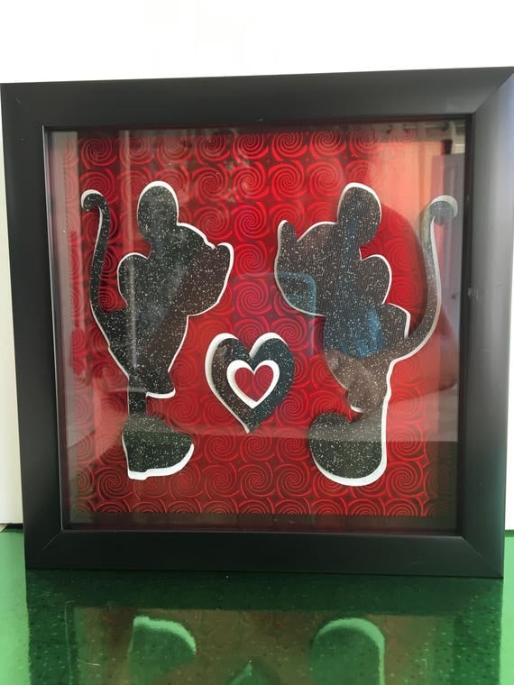 Shadowbox Mickey Mouse Minnie Mouse Christmas Glass Shadow