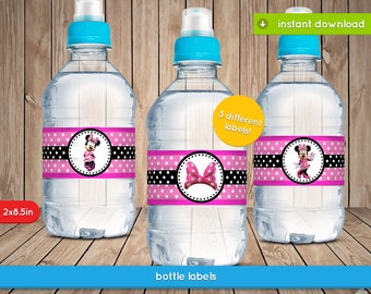 Minnie Pink Bottle Labels - Disney Minnie Mouse Water bottle Label, Decoration, Favors - JPG INSTANT DOWNLOAD