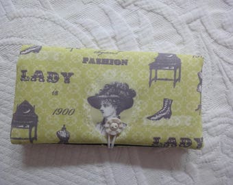 fabric checkbook LADY 1900 lime and grey