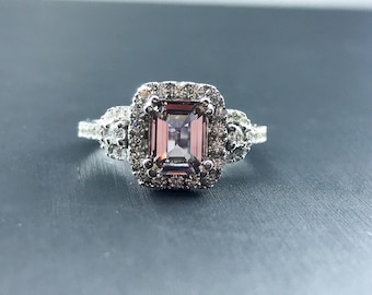 The Pinkle Sapphire - Emerald Cut Sapphire - Pave Halo - Color Stone - Engagement Ring - Alternative Engagement Ring - Pink Ring
