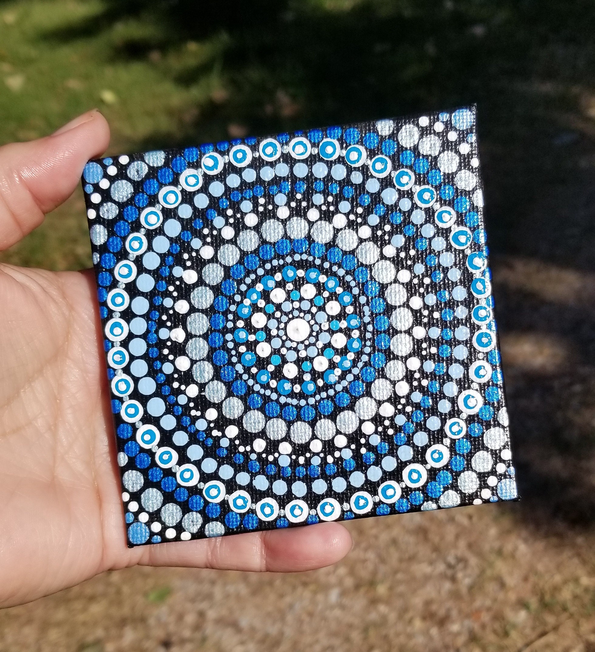 Blue Dot Painting Mandala Canvas 4 x 4 Home Decor Wall Art