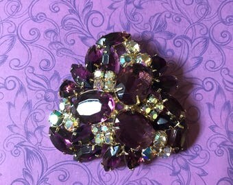 Stunning Large Vintage Juliana Style Purple and Aurora Borealis Brooch