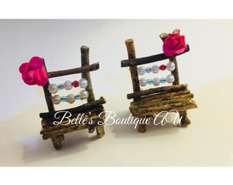 Fairy Garden Furniture Table and two chairs made out of Black