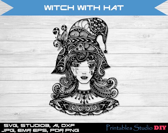 Download Witch With Hat Zentangle Halloween svg mandala files