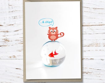 Cat 'Fish.. & chips!' greeting card // High quality 350gsm matt card