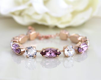 Rose gold bracelet, Bridal jewelry, Wedding bracelet, Bridal bracelet, Blush crystal bracelet, Swarovski bracelet, Tennis bracelet
