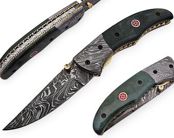 100% handmade Damascus steel with special handle Liner Lock pocket folding knife/pliant Damas /Damaskus Falten 4010