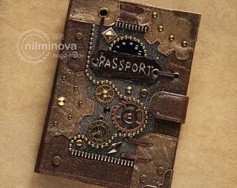 Steampunk passport cover Brown, Steampunk passport holder, Travel passport, PU leather passport cover, PU leather passport holder