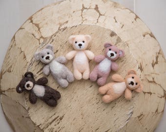NEW COLORS Felted teddy bear stuffy; newborn photography prop; made to order