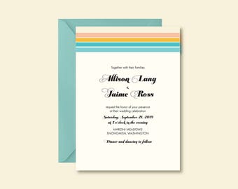 Personalized Beachy Disco wedding invitation, beach wedding invitation, custom stationery, wedding announcement, Summer Wedding, 70s wedding
