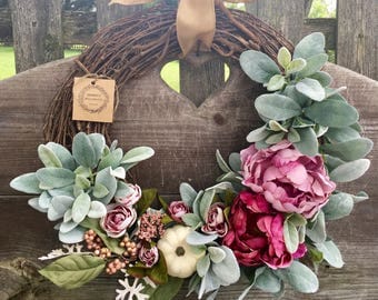 Fall wreath autumn wreath pumpkin wreath front door wreath peony wreath door wreath housewarming gifts Mother's Day gifts