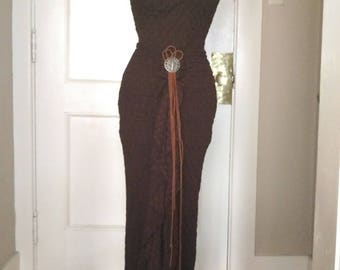 Celtic Empress Two Piece Lotus Gown Textured Organic Cotton Blend Halter T-Back Top + Floor Length Lotus Maxi Skirt