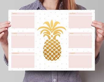 Weekly Planner Desk Pad A3, Desk planner sheets, Pineapple weekly planner, Weekly planning form, Office deskpad, Pink pad, Cute desk pad