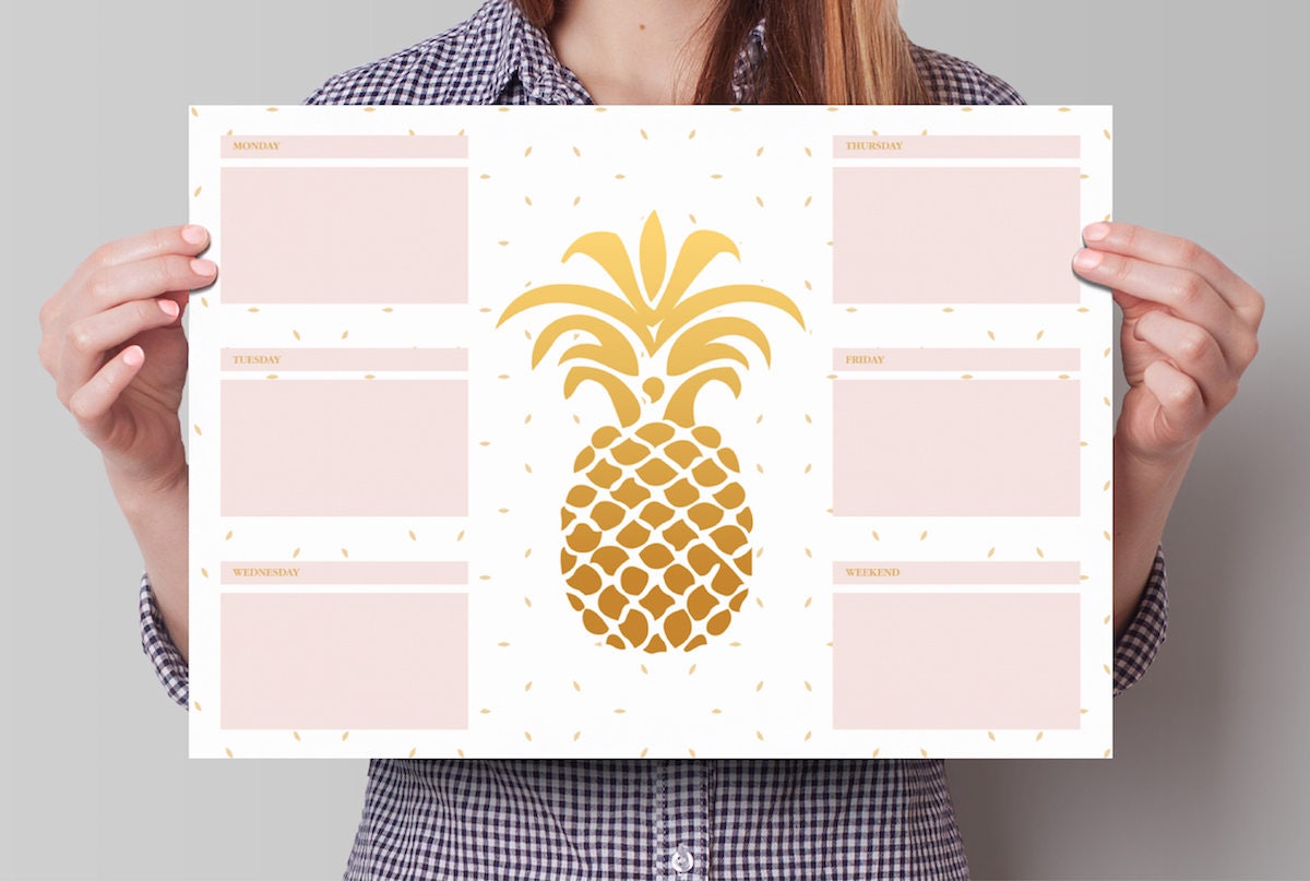 Weekly Planner Desk Pad A3 Desk planner sheets Pineapple