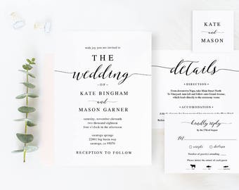 Printable Wedding Invitation Template, Wedding Invitation Set, DIY Wedding Cards, Download, Modern Calligraphy, Rustic Wedding #SPP007iiwis