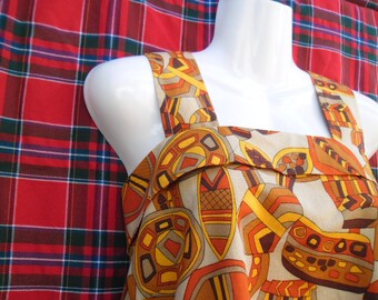 Vintage Unique 70s Sewn Colorful Sleeveless Blouse Top,Abstract Print Sleeveless Summer Blouse,Handmade 70s Boho Hipi Style Psychodelic Top