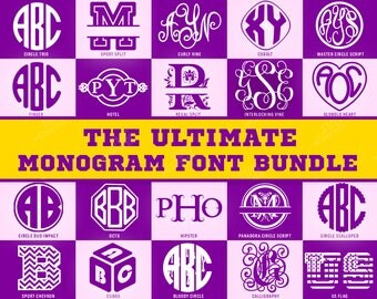 Monogram Font Bundle SVG Cricut fonts DXF Fonts Bundle pack svg bundles Master Circle interlocking vine Silhouette 254