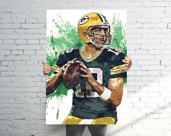 Aaron Rodgers Green Bay Packers - Sports Art Print Poster - Watercolor Abstract Paint Splash - Kids Decor - Gifts for Men - Man Cave