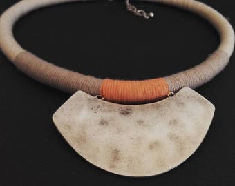 African Ethnic Necklace | Bamboo Cotton Necklace | Statement Zamak Necklace | Collier Africaine | Tribal Necklace | Cotton Rope Necklace