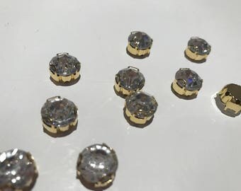 Set of 10 rhinestone set 8 mm Crystal gold base