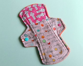Sarah Jane Children at Play 8 inch cloth pad mama cloth liner light to regular flow hippy moontime homebirth postpartum trans zero waste