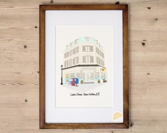 Gilmore Girls 'Luke's Diner' | Stars Hollow Wall Art | An Illustrated Art Print | Luke and Lorelai | Lorelai and Rory | TV Show Poster |