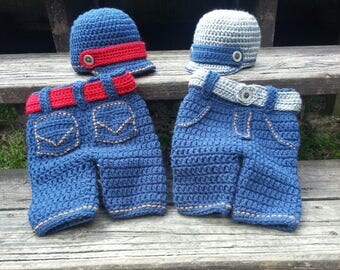 Hand made crochet blue jeans for baby