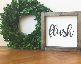 Mini Collection - FLUSH // Bathroom Decor // Bathroom Sign // Wood Framed Sign // Farmhouse Style // Farmhouse Decor // Farmhouse Sign
