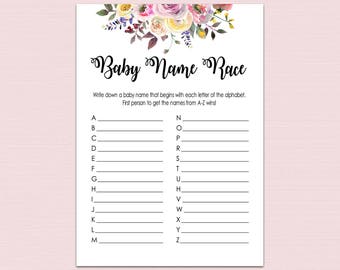 Baby Name Race Baby Shower Game Girl Zebra Theme PRINTABLE