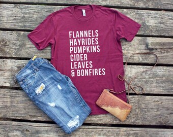 Flannel Hayrides Pumpkins Cider Leaves & Bonfires Tee, Fall Shirts, Pumpkin Spice on Everything, Fall T-Shirt, Pumpkin Patch, Apple Orchard
