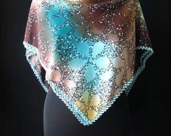 Turkish "oya" scarf - shawl,beaded crocheted edging scarf,beaded crocheted trim scarf,Turkish lace scarf,oya scarf,beaded lace