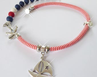 necklace made of polaris-pearls, sail rope and maritime metal elements