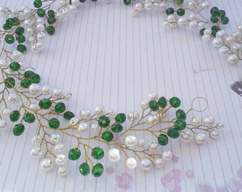 Pearl branch Pearl vine Bridal twig Wedding hair accessories White green vine Bridal hair accesseries Crystal crown White tiara headband