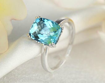 Gold rings | 14K White Gold Swiss Blue Topaz Engagement Ring