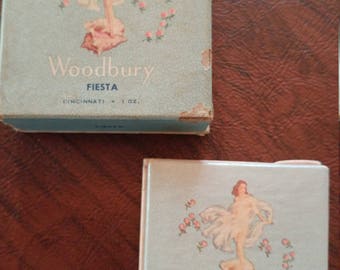 Vintage Pair of Never Used/Sealed Face Powder Boxes by Woodbury, Lady on a Conch Shell, Fiesta and Coquette Colors