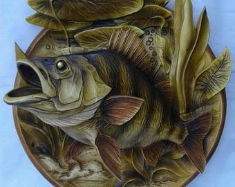 3D wooden carving plate, home decor, fish