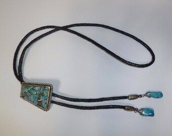 Cravate Bolo Vintage Amérindienne Turquoise Bleu Southwestern