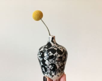 Small Handmade Black & White Ceramic Bud Vase