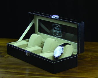 SALE - Personalized men's gift, Watch box 6 holders - Bride gift, gift for him, godfather gift, groomsmen gift, father in law, wedding gift