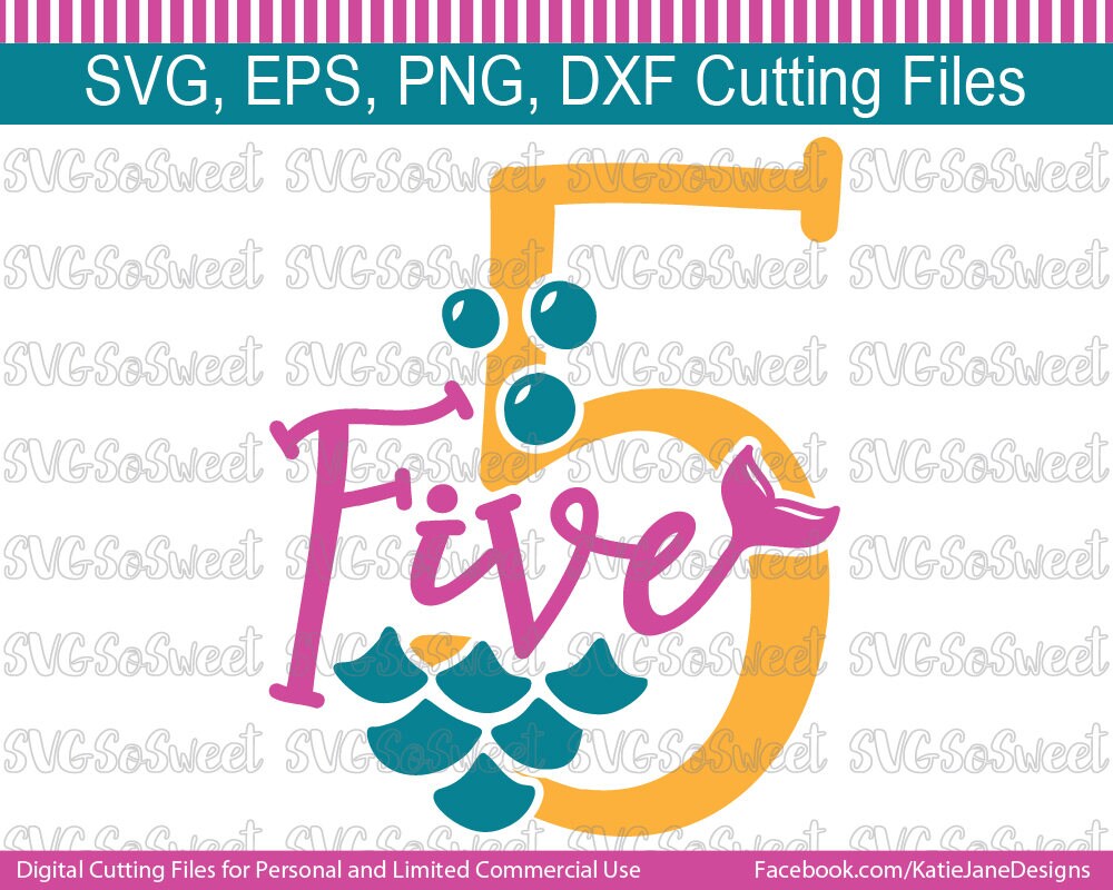 Download Mermaid svg Mermaid Birthday Fifth Birthday svg Five Year