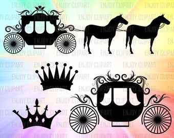Princess Carriage Svg, Carriage Svg, Cinderella Carriage Svg, Horse Carriage, Crown Svg File, Silhouette Svg Files, Cricut Svg, Svg Cuts