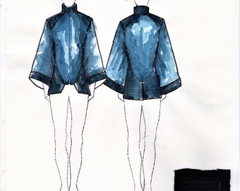 Mens Blue Taffeta Lightweight Fitted Doublet Jacket