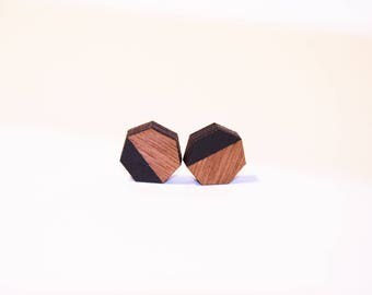 Earrings polygon wood and black