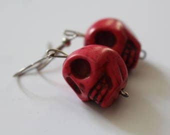 Hot pink gothic skull earrings