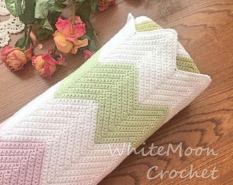 Baby blanket chevron cotton Crochet Blanket toddler, Crochet Afghan, Crochet Ripple, Zig Zag, Crochet baby plaid, Newborn Crochet blanket