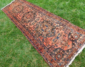 Antique Vintage Persian Rug Runner 3 x 10 Gold Peach Navy Blue