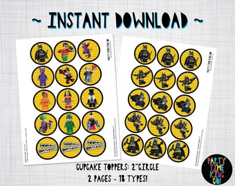 The Batman Lego Movie Cupcake Toppers Birthday Party Gift Labels 2" Printables INSTANT DOWNLOAD