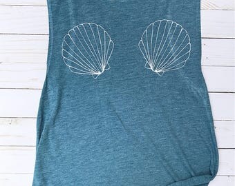 Mermaid Shell Tank Top, Mermaid Tank Top, Mermaid Shirt, Mermaid Shell Shirt, Beach Tank Top, Summer Tank Top, Womens Tank Top, Workout Tank